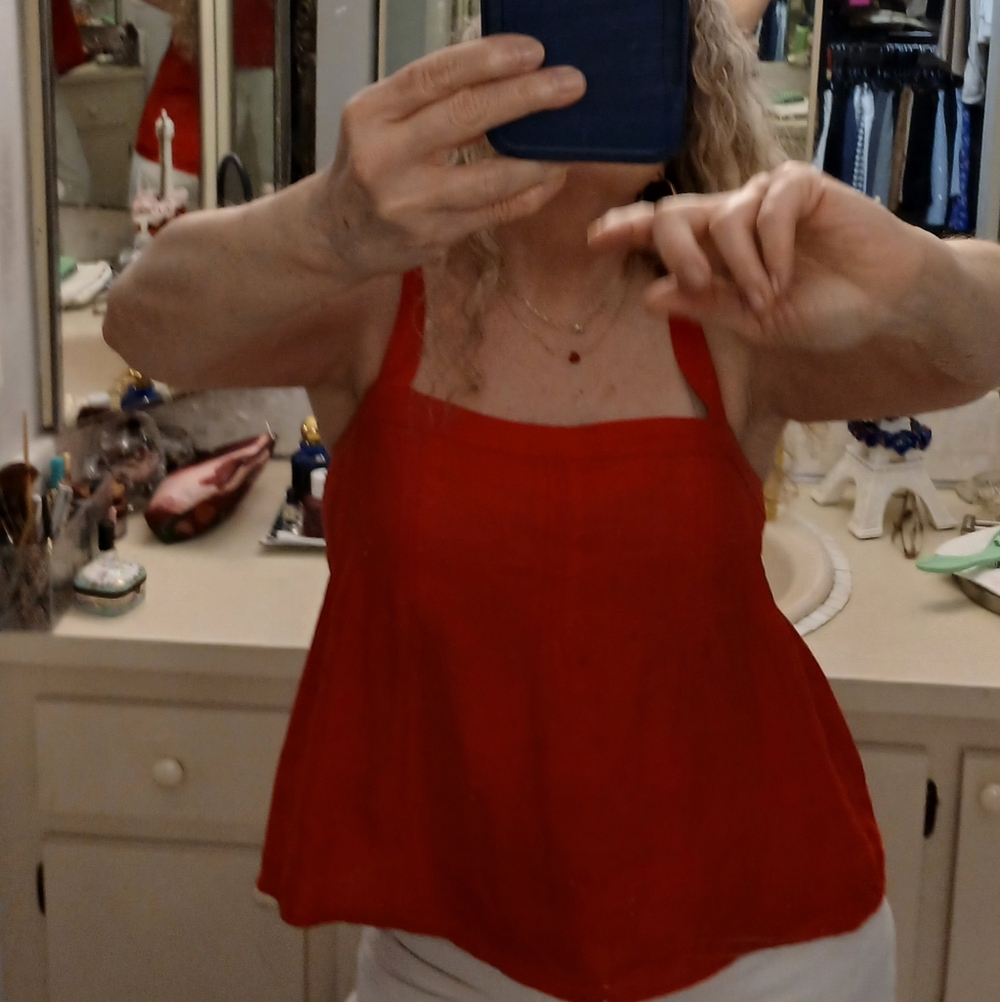 JCrew RED LINEN STRAPPY TOP